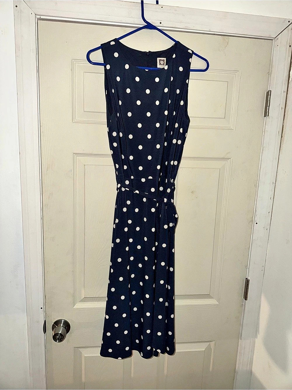 Anne Klein Polka Dot Maxi Dress in Blue & White Size 12